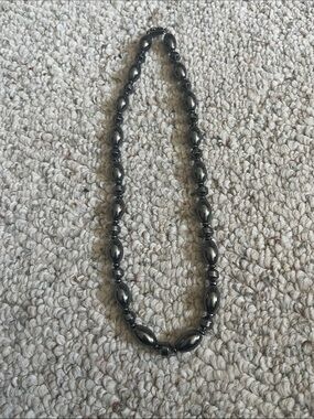Hand Crafted Hematite-Colored Beaded Necklace